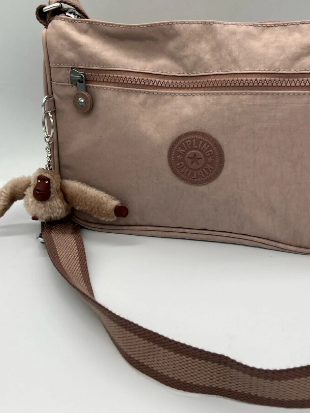 Kipling Soft Blush Pink Crossbody Bag with Monkey Charm